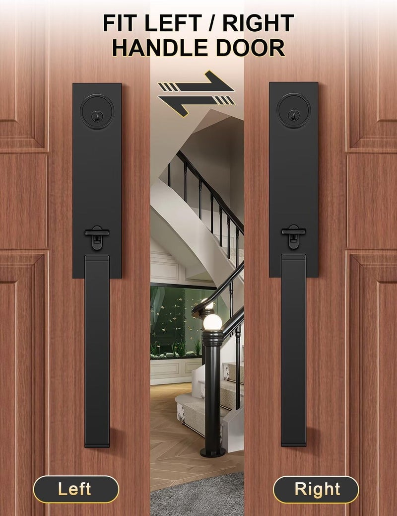 Tinewa 2 Pack Full Escutcheon HandleSet Front Door Entry Handle and Deadbolt Lock Set Slim Square Single Cylinder Deadbolt and Lever Heavy Duty - Matte Black Finish - Image 5